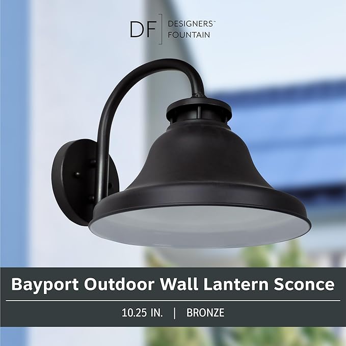 DESIGNERS FOUNTAIN Bayport Outdoor Light Fixture, 10.25 Inch Exterior Wall Lantern Sconce for Front Door, Patio and Porch, Bronze, 31331-BZ