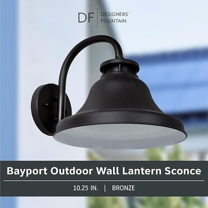 DESIGNERS FOUNTAIN Bayport Outdoor Light Fixture, 10.25 Inch Exterior Wall Lantern Sconce for Front Door, Patio and Porch, Bronze, 31331-BZ