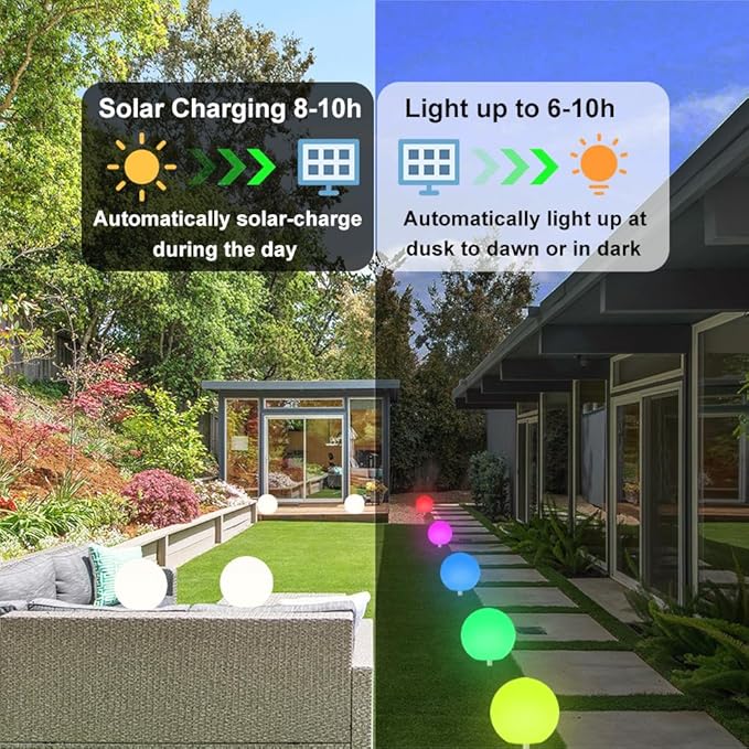10-in Solar Globe Light, Solar Garden Ball Light Outdoor w/Remote, 16 RGB Color 4 Modes Glowing Ball, Waterproof | Lumora