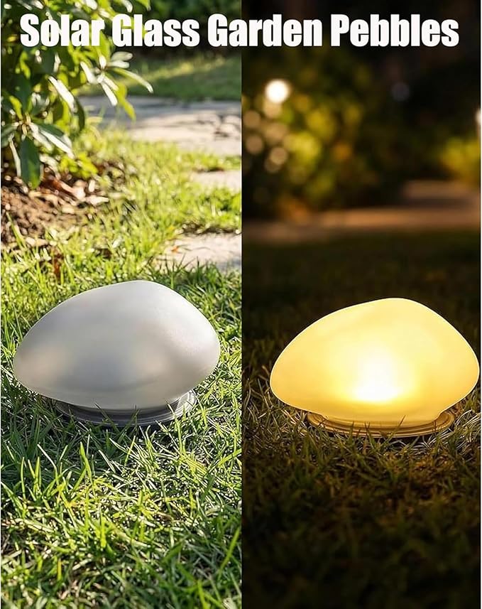 Solar Glass Garden Pebbles, Solar Rock Pathway LED Lights, Pebble Shape Rock Light Outdoor Waterproof Landscape Night Lights, for Garden Path, Stair, Lawn, Patio, Yard Party Decoration (RGB* 3)