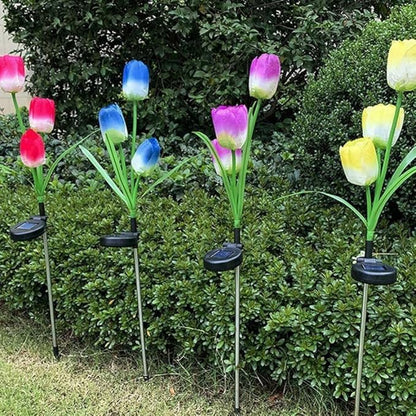 anso LED Solar Light Simulation Tulip Lawn Stake Lamps Outdoor Decor Garden DIY Path Light (Yellow)