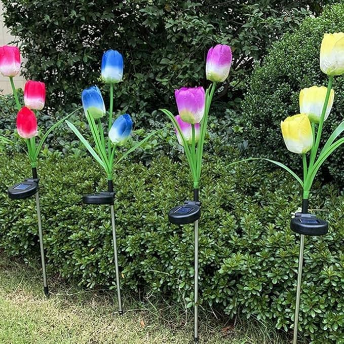 anso LED Solar Light Simulation Tulip Lawn Stake Lamps Outdoor Decor Garden DIY Path Light (Blue)