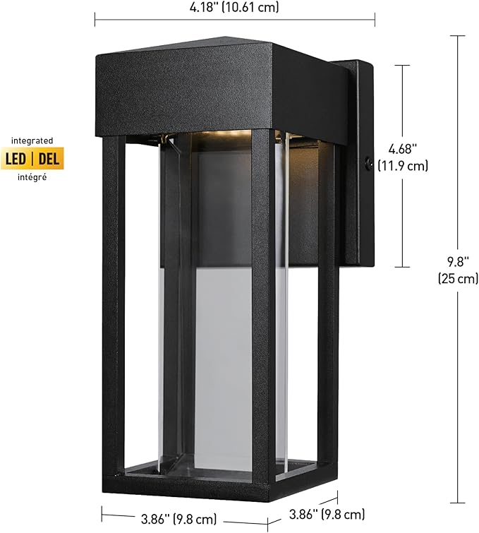 GLOBE Electric 44246 Bowie LED Integrated Outdoor Indoor Wall Sconce, Matte Black, Clear Glass Insert, 10W, 420 | Lumora