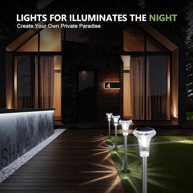 GOODFOEVER Solar Lights Outdoor Waterproof, Stainless Steel LED Solar Garden Lights for Patio, Lawn, Yard and Landscape, Garden Decor Patio Decor (6 Pack)