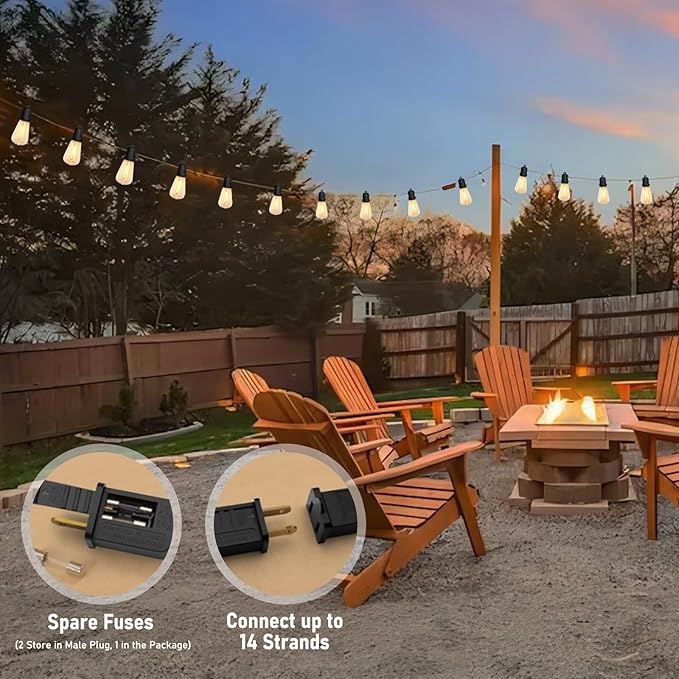 100FT Outdoor String Lights,ST38 Vintage Edison LED Patio Lights Waterproof with 52 Plastic Bulbs(2 | Lumora