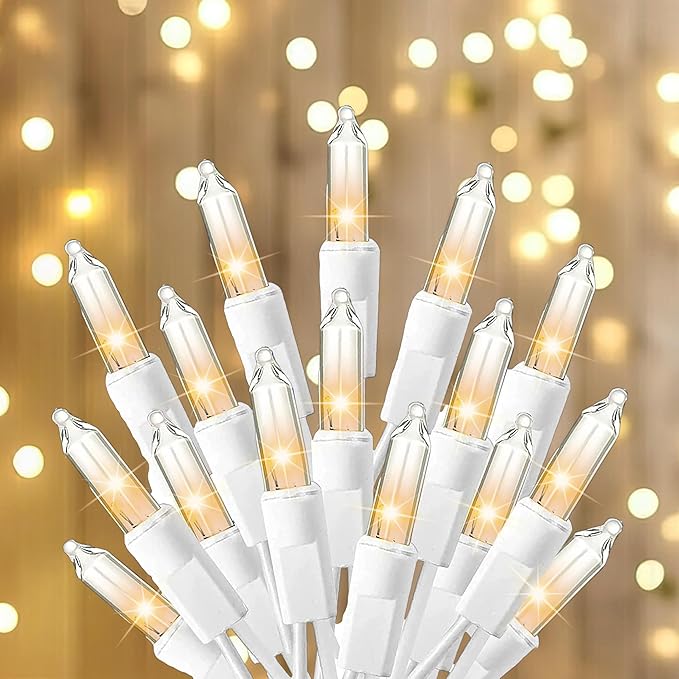 TW SHINE Warm White Christmas Lights, 20FT 100 Count Incandescent White Wire Christmas Tree Lights, Waterproof Xmas String Lights for Outdoor Indoor Home Party Decorations