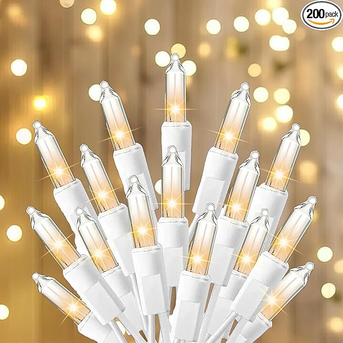 TW SHINE Christmas Lights Warm White, 2Pack 40FT 200 Count Incandescent White Wire Christmas Mini String Lights, Waterproof Xmas String Lights for Outdoor Indoor Home Party Yard Decorations