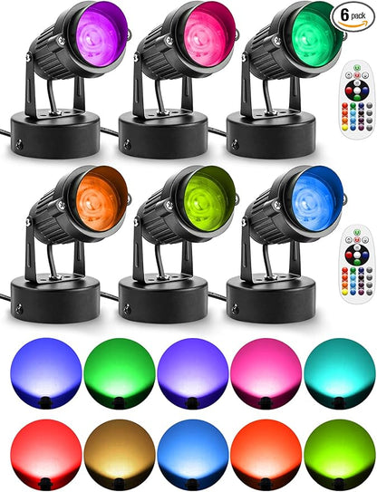 ZUCKEO RGB Spotlights Indoor LED Up Lights with Remote, 120V 10W Halloween Christmas Uplighting Indoor Spot Light, 4.92FT Code Plug in Accent Flood Light Color Changing Landscape Lighting(6Pack)