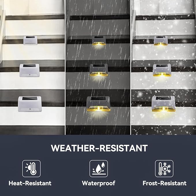8 Pack Solar Deck Lights Outdoor Small Waterproof LED Step Lamp Outside Decoration Lighting for Stairs, Railing, Fence, Patio, Pool, Balcony, Retaining Wall, Patio, No Drill Instal(White Shell)
