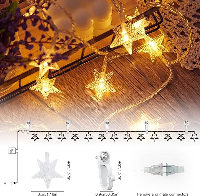 Plug-in Star Light String 33FT 100 Lights with 14pcs Hooks for Indoor Light String Wall Hanging, 8-Mode Star Night Fairy String Lights Can Be Used for Indoor and Outdoor Decoration