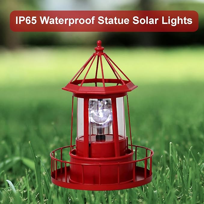 Solar Lighthouse Rotating Light, 360 Degree Rotating Lamp Waterproof Statue Rotating Lights, Courtyard Decoration Waterproof Garden Smoke Towers Statue Lights for Lawn Patio Pond Yard Decor