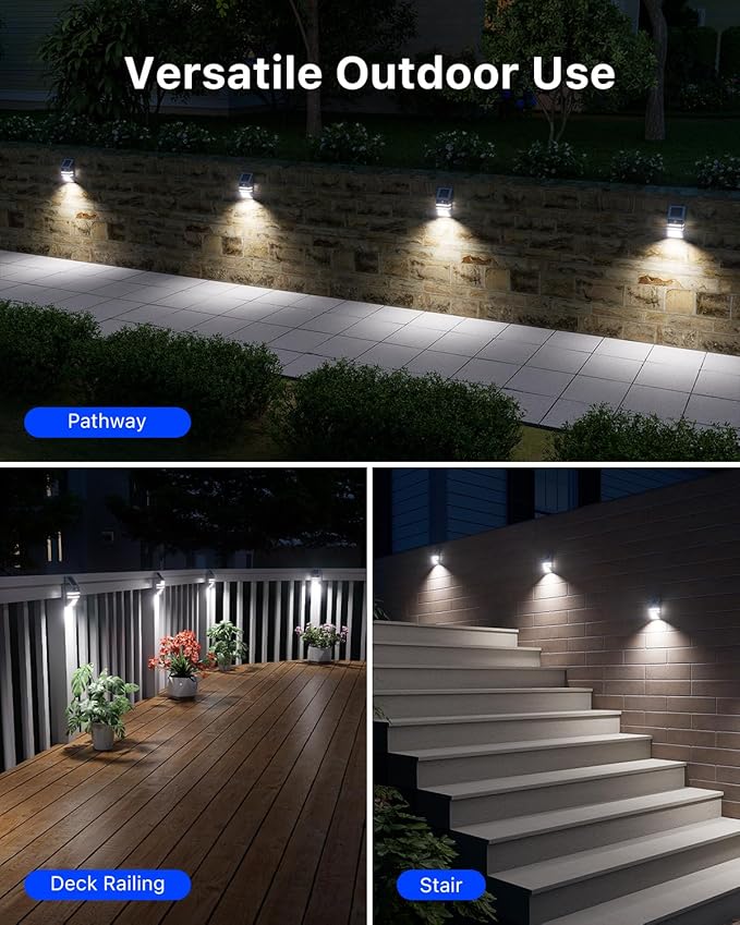 4 Pack Solar Wall Lights, Stainless Steels Outdoor Waterproof Motion Sensor Modern Metal Lamps for Fence, Deck | Lumora