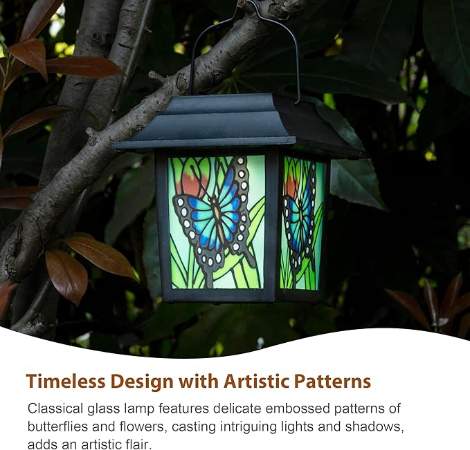 Glitzhome 30" H Solar Pathway Garden Lights-Solar Outdoor Decorative Lights with Colored Butterfly Design, LED Landscape Lighting for Yard Lawn Sidewalk Driveway Garden