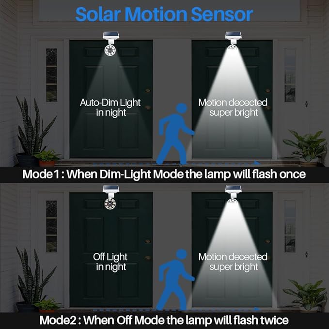 Motion Sensor Outdoor Solar Lights Waterproof Aluminum alloy(Not plastic) Solar Spot Lights, Solar Motion Detector Lights for Outside Patio Porch Wall Driveway Garden, 100-Week FREE Refund/Replacement