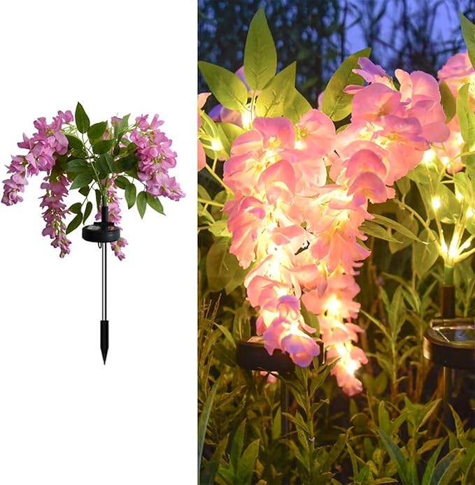 Solar Garden Lights Outdoor Waterproof Decorative Solar Lights Outdoor 1 Pack with Wisteria Flower Garden Decor Yard Patio Lawn, Gifts for Mother's Day Mom Women (Pink)