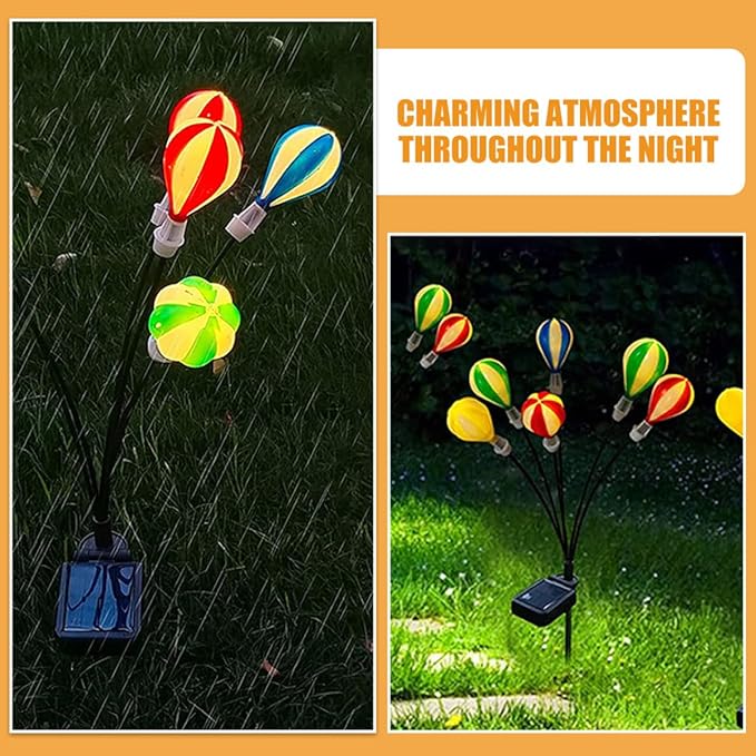 2pcs Solar Hot Air Balloon Stake Lights LED Firefly Outdoor Garden Solar Lawn Decorations Weatherproof Pathway Lamps for Patio Yard Camping and Landscape Lighting