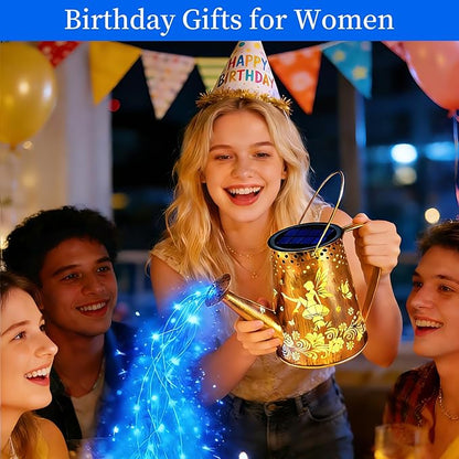 YJFWAL Solar Watering can with Lights, Unique Gifts for Mom Grandma Women Birthday, Waterproof Gardening Gifts Watering Can with Cascading Lights Outdoor Decor for Garden Patio Yard Pathway (Blue)