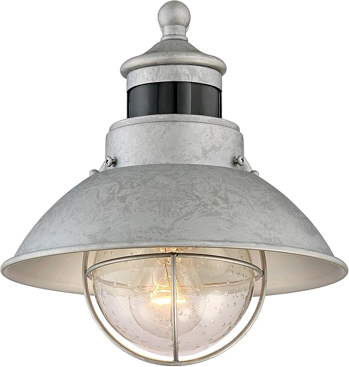 John Timberland Oberlin Rustic Industrial Farmhouse Outdoor Barn Light Fixture Galvanized Dusk to Dawn Motion | Lumora
