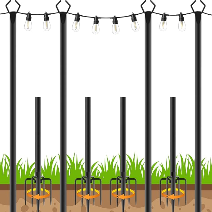 4 Pack 10 FT String Light Poles,Metal with Fork Lights Poles for Outdoor String Light, Rustproof Heavy Duty for | Lumora
