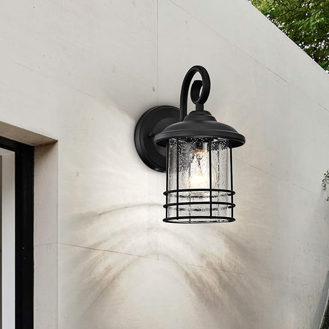 MICSIU Textured Black Outdoor Wall Light 2 Pack, 10 Inch Exterior Wall Lantern Lights with E26 Based Socket， Clear | Lumora