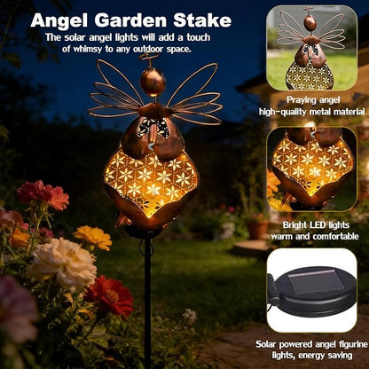 VEEKI Solar Garden Lights, Metal Solar Angel Garden Stake Lights Outdoor Waterproof, Angel Decor Solar Lights for Cemetery Grave Yard Patio Path, Sympathy Memorial Gift for Lost Love One