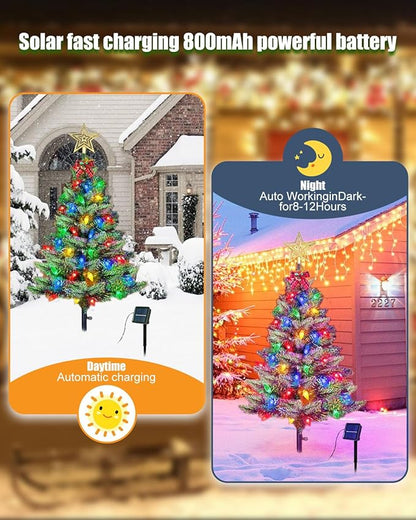 Upgraded 2-Pack 3.6 FT Solar Christmas Tree, Outdoor Christmas Decorations, Xmas Tree Solar Powered with 100 LED Multi-Color C6 String Lights, Suitable for Outside Garden Patio Yard Pathway
