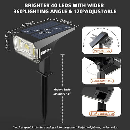 Solar Lights Outdoor Waterproof Landscape Lights, 40 LEDs Solar Spot Lights Outdoor Spotlights with 3 Light Modes, USB & Solar Powered Garden Yard Wall Lights Auto On/Off for Patio 6 Pack