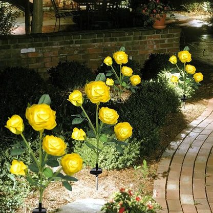 Solar Flowers Garden Lights Outdoor Waterproof [Updated] 2 Packs 10 Yellow Roses Solar Decorative Stake Lights for Patio Pathway Yard Lawn Decor