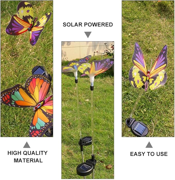 VICASKY 3pcs Solar Fiber Optic Color Changing Butterfly Garden Pathway Lights Outdoor Waterproof LED Lawn Solar Lamps for Yard and Patio Decor
