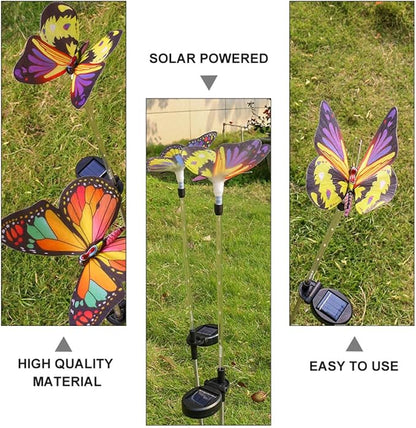 VICASKY 3pcs Solar Fiber Optic Color Changing Butterfly Garden Pathway Lights Outdoor Waterproof LED Lawn Solar Lamps for Yard and Patio Decor
