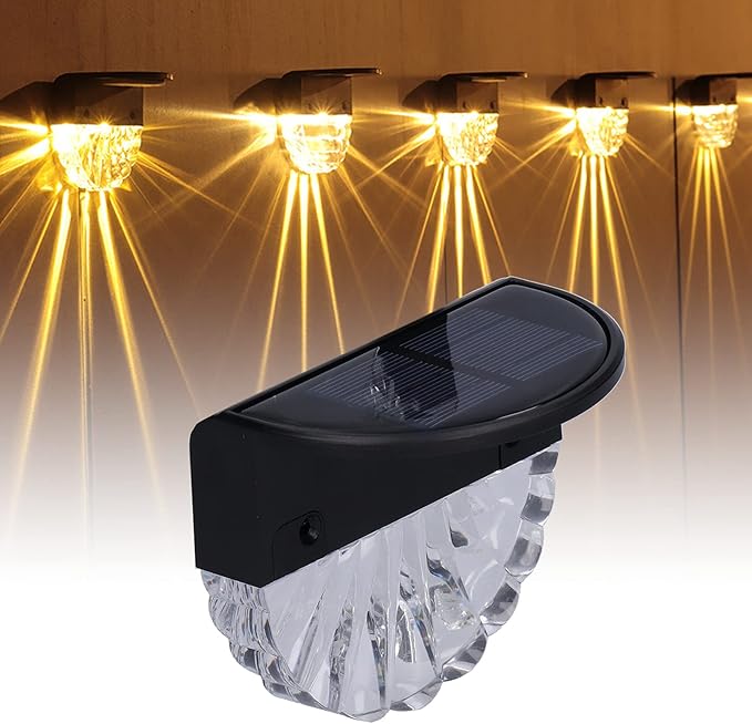 Solar Deck Lights, Polycrystalline Silicon Solar Fence Lights with 2 Lighting Modes for Outdoor Path Garden Balcony Garage Wall