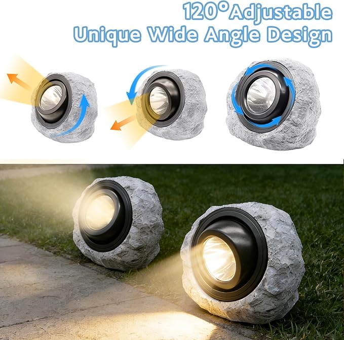 Solar Powered Rock Lights Outdoor- 4 Pack Super Bright Solar Spot Garden with 2 Lighting Modes, IP65 Waterproof Outdoor Decorative for Garden,Backyard, Roads, Yard, Patio Landscape,Sidewalks
