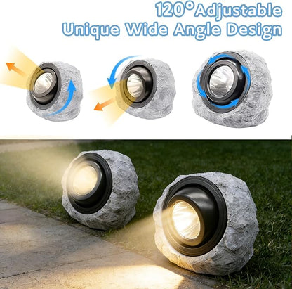 Solar Powered Rock Lights Outdoor- 1 Pack Super Bright Solar Spot Garden with 2 Lighting Modes, IP65 Waterproof Outdoor Decorative for Garden,Backyard, Roads, Yard, Patio Landscape,Sidewalks