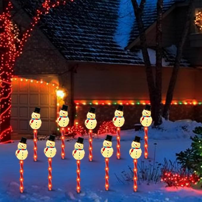 LAMPHOME Christmas Pathway Lights Outdoor, Set of 5 Snowmans Christmas Decorations Outdoor Yard, 15inch Pathway Marker Stake Lights for Patio Ground Path Sidewalk Walkway Driveway