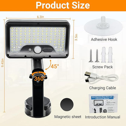 Magnetic Solar Motion Lights Outdoor, Motion Sensor Outdoor Lights with 92 LEDs, 360°Rotatable Adjustable Solar Fence Lights (600 LM,6000 K), Waterproof Security Light for Deck,Gutter,Camping (2 Pack)