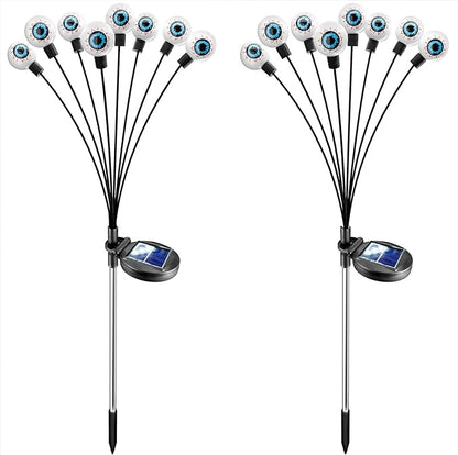 Solar Halloween Lights Decorations Outdoor: 2 Pack 16LED Scary Eyeball Light Swaying for Yard Decor - Green Firefly Ghost Lighting Garden Lawn Pathway Party Outside Decorative