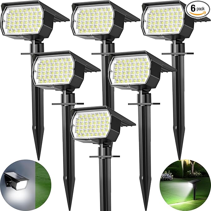 Solar Spot Lights Outdoor 6 Pack, [46 LED/3 Modes] Solar Landscape Spotlights Waterproof, 2-in-1 Auto On/Off Solar | Lumora