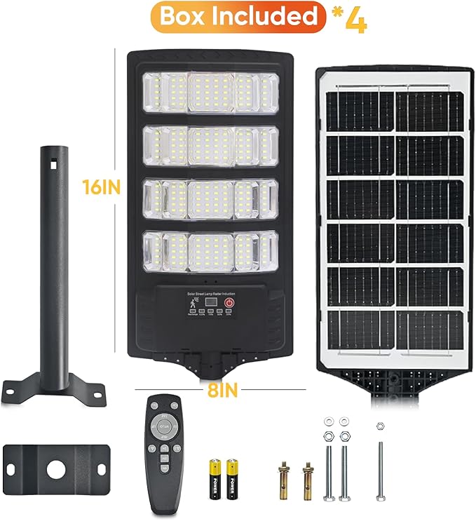 Solar Street Light Outdoor, 30000LM 6500K Waterproof Motion Sensor LED Solar Powered Flood Light with Remote Control Dusk to Dawn Commercial Area Lighting for Outside Parking Lot, 2-Pack