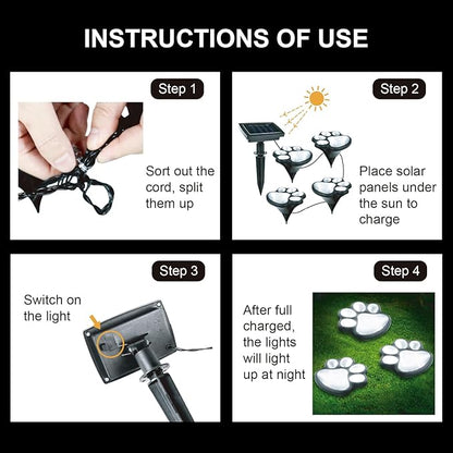 Animal Paw Print Solar Lights Outdoor Garden Decor, 8 Pack Paw Print Lights with Cord, IP55 Waterproof Yard Pathway Decor Light, Cold White Color Light, New Home Birthday Christmas Gift