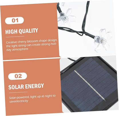 Solar Powered Cherry Blossom String Lights Outdoor LED Flower-Shaped Patio String Lamp with Lighting Modes for Garden Wedding Festival Decoration