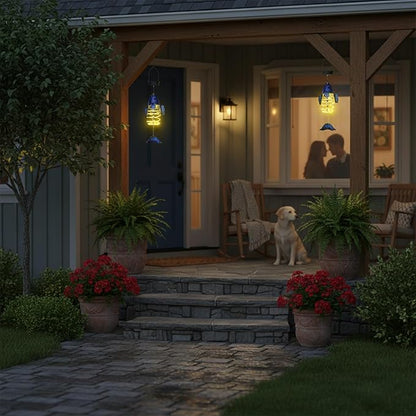 2 Pack Fish Solar Lights Outdoor Hanging Lantern with Handle, Solar Powered Fish Garden Decor for Outside Patio Yard Porch Pathway Fish Gifts for Women (Warm White LED Lights)