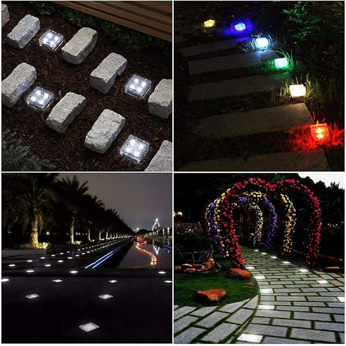 4 Pack Solar Path Ice Cube Lights Outdoor, Waterproof Glass LED Glass Clear Brick in-Groud Buried Festive Light Night Lamp for Garden Courtyard Pathway Patio Pool Pond Decoration(Green)