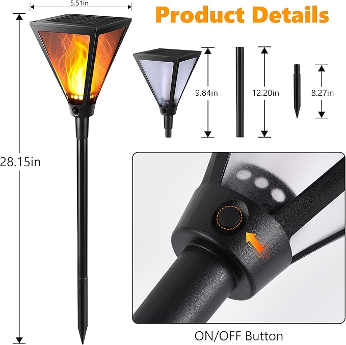 iBaycon 2 Pack 28" Solar Flame Torch Lights, Flickering Flame Garden Lights Outdoor Waterproof, Solar Pathway Light | Lumora