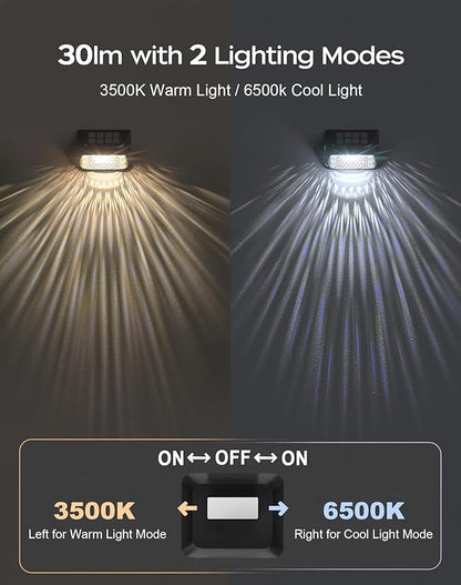 Solar Step Lights - 30 LM, 2 Modes Waterproof for Wall, Rail, Porch, Backyard, Garden - Decorative Solar Lights 6 Pack