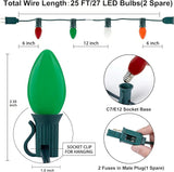 SUNSGNE C7 LED Outdoor Christmas Lights, 25ft Vintage Christmas Lights with 27 LED Plastic Colored Bulbs(2 Spare) | Lumora