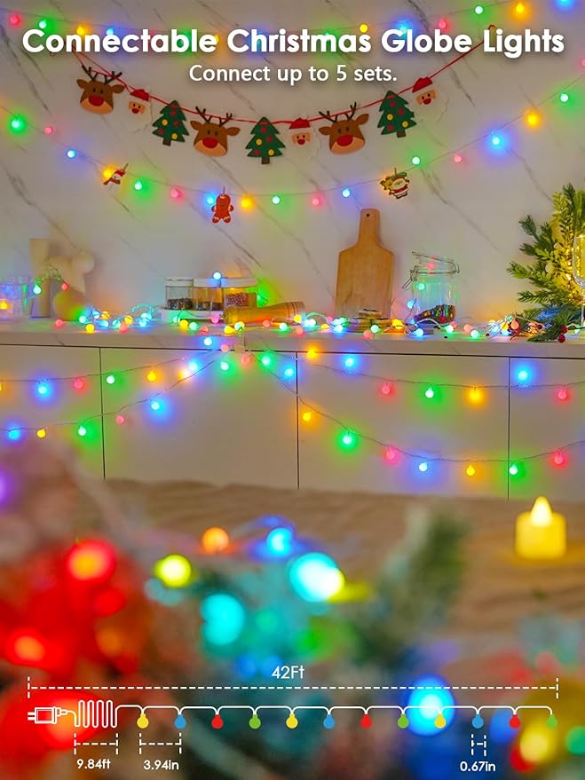 2025 New Connectable 43FT Smart Voice Controlled Globe String Lights Indoor Outdoor | 100LED Multicolor Fairy Twinkle Lights with Remote & Timer | 12 Modes Waterproof Christmas Tree Room Decorations