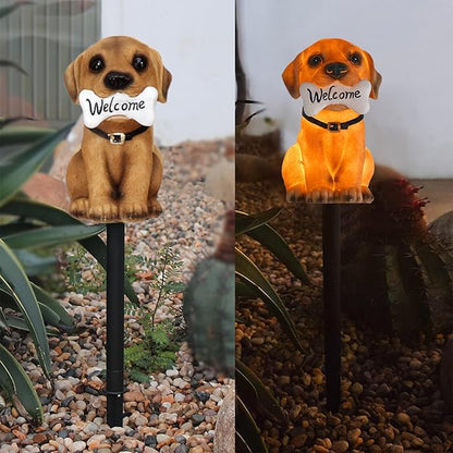 JEOZBM Solar Pathway Lights Decorative, Dog Statue Welcome LED Landscape Lights, Solar Powered Outdoor Garden Lights for Lawn Patio