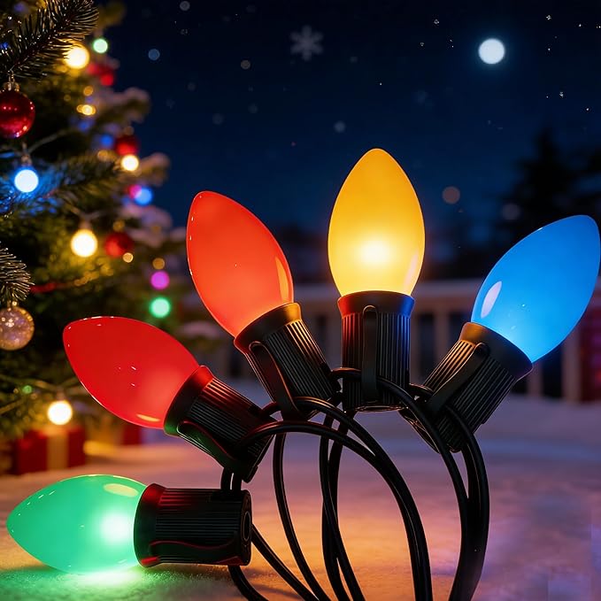 25Ft LED Valentine's Day Outdoor String Lights, C9 String Lights with 27 0.6W Spray Painted Multicolor Bulbs, Vintage Christmas Lights for Holiday Party Backyard Wedding Garden Patio Porch Decor