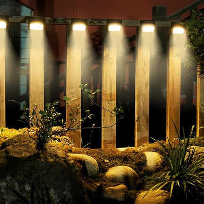 Bright Solar Fence Lights, 6 Pack Outdoor Step Lights, IP65 Waterproof, 3000K Warm-White, Dusk to Dawn Outdoor Lighting with 6 LED for Wall, Garage, Patio, Exterior, Porch