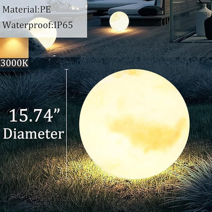 Solar Powered Moon Shape Outdoor Light,IP65 Waterproof Globe Landscape Light,Modern Minimalist Outdoor Lighting for Garden Porch and Path(15.74" D)